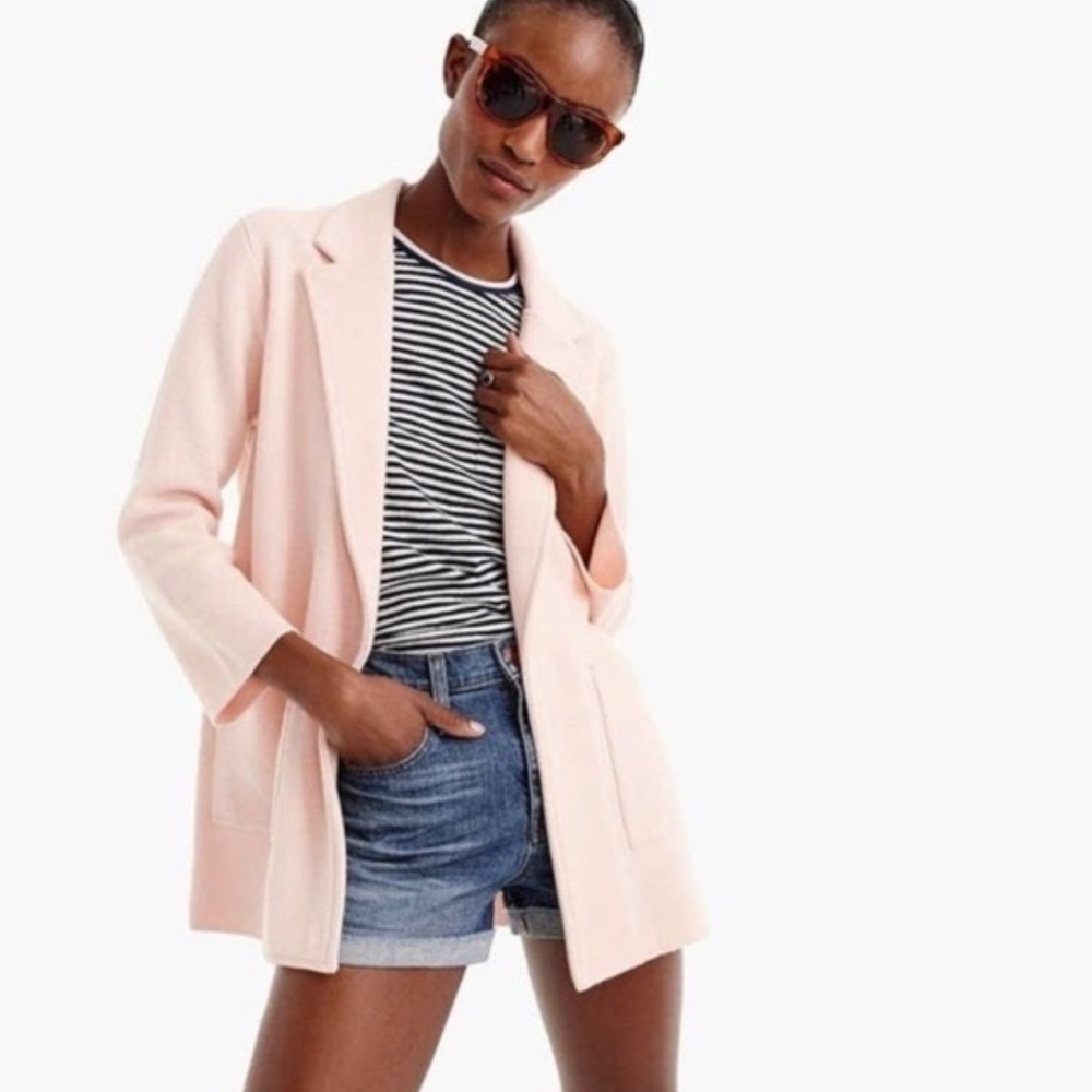 J. Crew Pink Sweater Blazer Cotton Merino Wool Blend